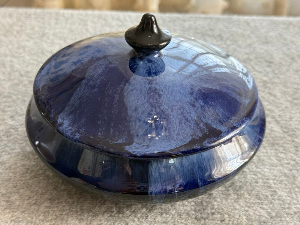 Vintage Blue Mountain Pottery Cobalt Blue Drip Glaze Covered Dish Container